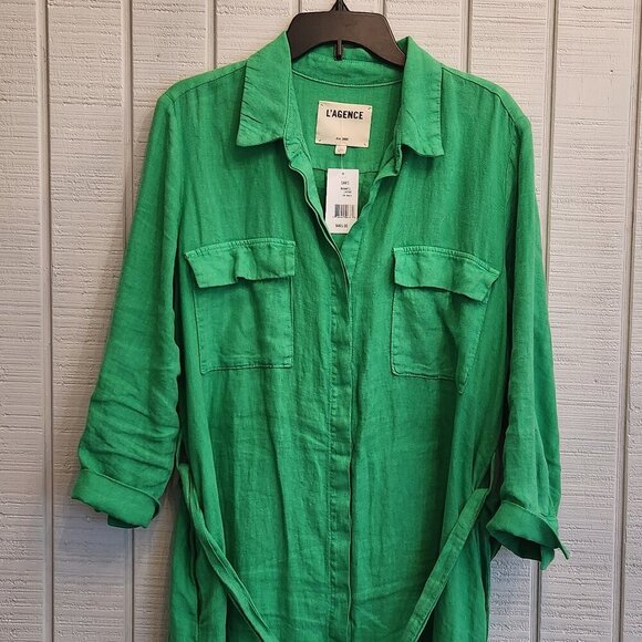 NWT L'Agence Green Linen Maxi Shirt/Dress - Picture 1 of 7